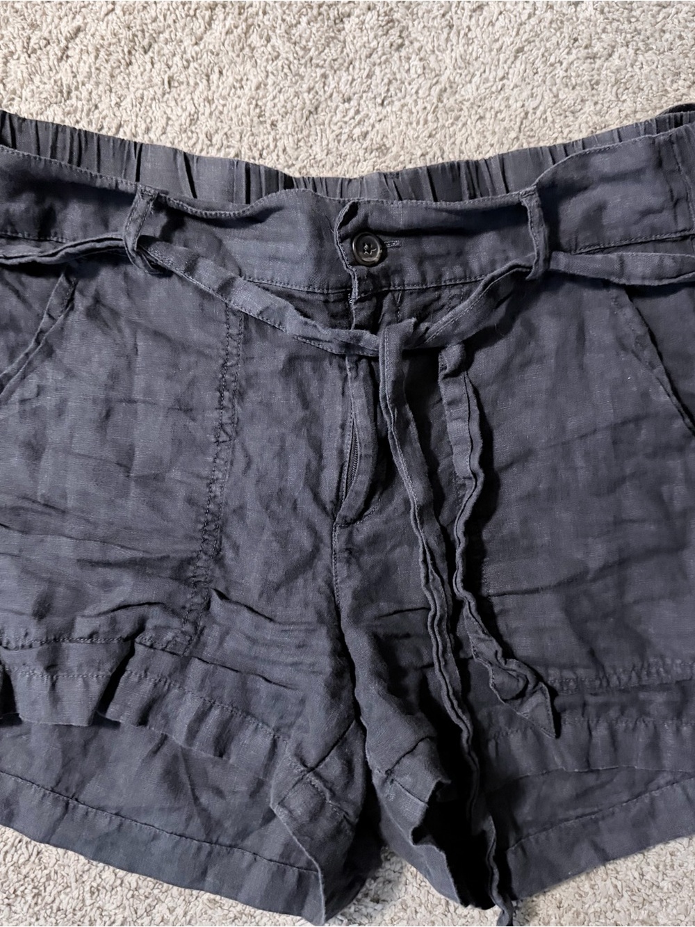 Dark Gray Drawstring Linen-Blend Shorts